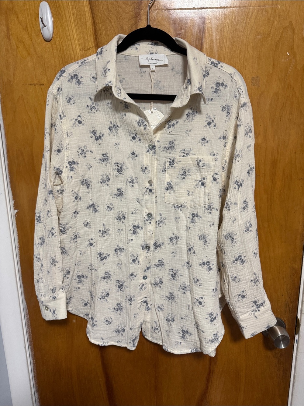 M. Rena Cream Floral Button-Down Shirt